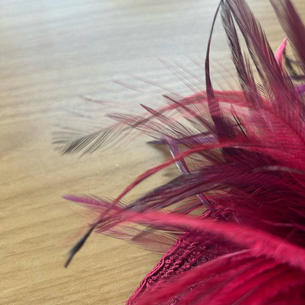 Handmade in Ireland Elegant Feathered Burgundy Fascinator - Picture 9 of 10